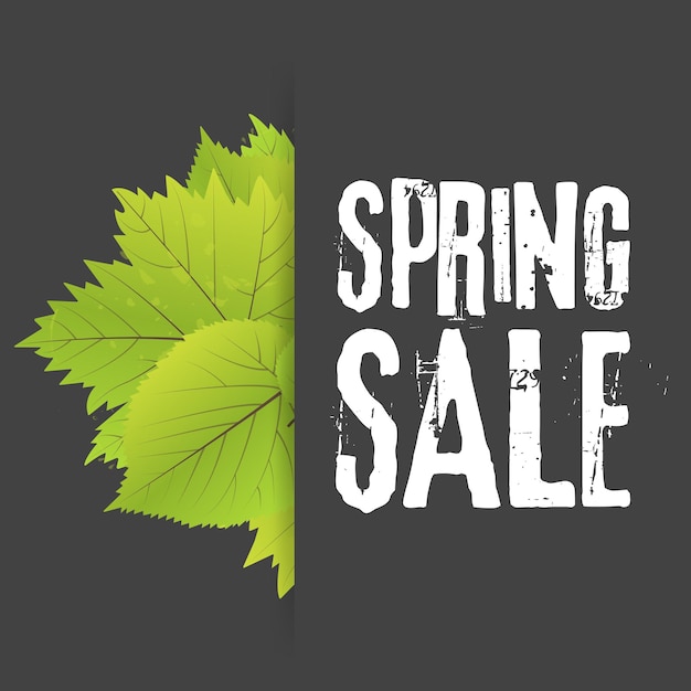 Lente sale poster met groen blad. vector banner sjabloon illustratie.