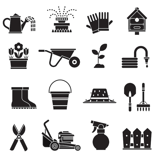 Vector lente tuinieren icons set