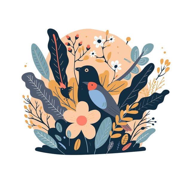 Lente vector illustratie van bloemen vogels en planten minimalistische stijl bloemen lente seizoensgebonden