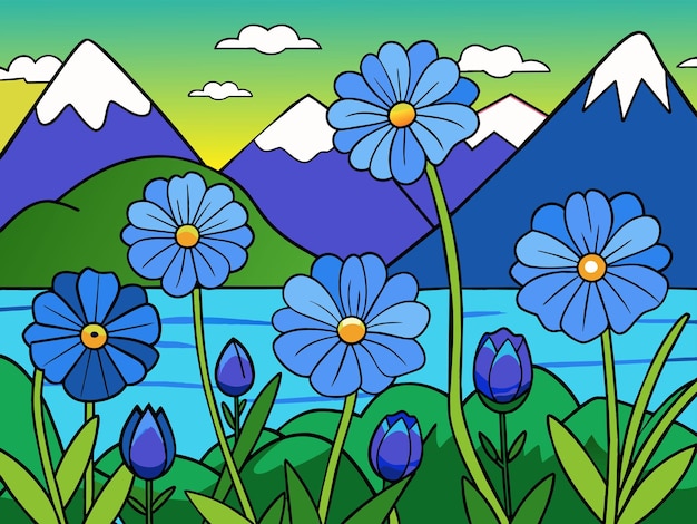 Vector lente weide met blauwe bloemen in het veld vector illustratie