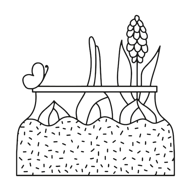 Lentebloembollen in een pot met vlinder vectorillustratie