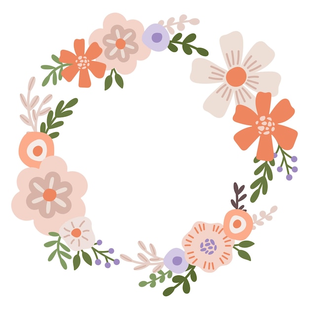 Lentebloemen vector krans Minimalistische bloemen rond frame