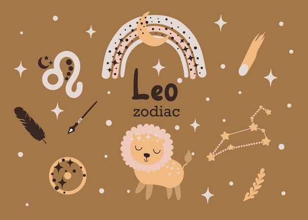 Leo baby zodiac sign clipart, constellation isolated vector illustration on white background.