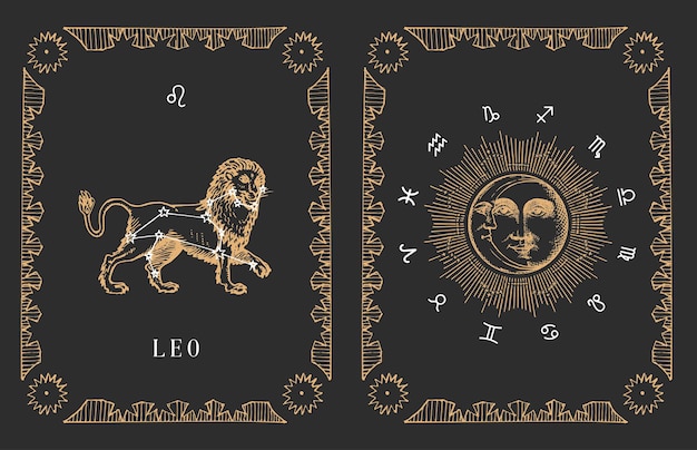 Leo dierenriemsymbool in vector oude horoscoopkaart