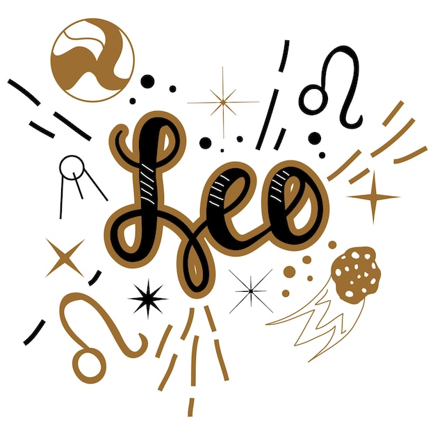Leo zodiac illustration Hand painted lettering poster