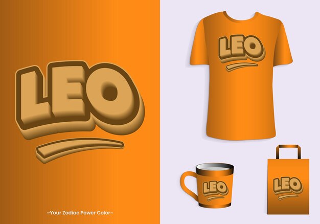 Leo zodiac power color is orange typhography tshirt mug and tote bag merchandise print design