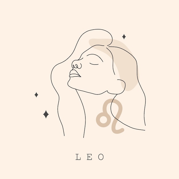 Segno zodiacale leone disegno di una linea icona astrologica con volto di donna astratto