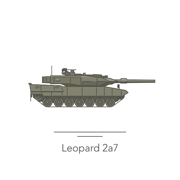 Leopard 2a7 개요 다채로운 아이콘 흰색 배경 벡터 일러스트 레이 션에 고립 된 탱크