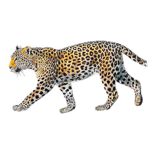 レオパード動物の水彩画スケッチ 手描きイラスト 孤立した白い背景