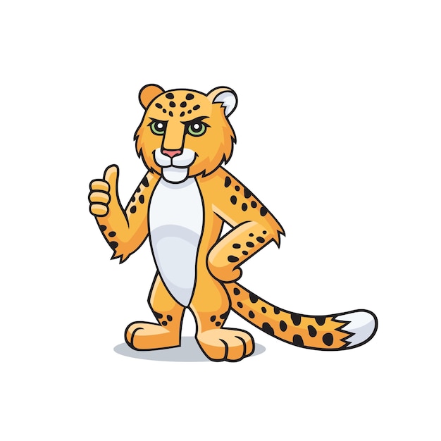 Leopard character is showing thumb up appreciate Vector cartoon comic doodle illustration mascot character icon logo of leopard