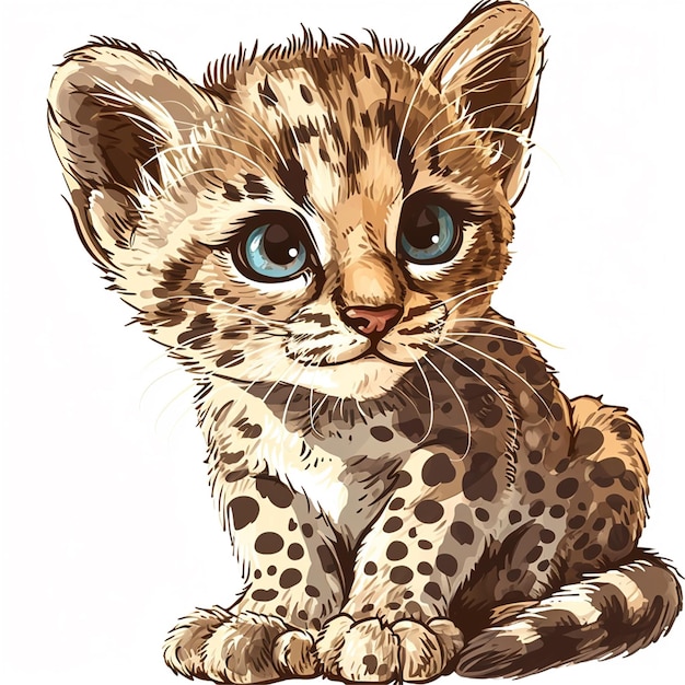 Леопардный детеныш изолирован на белом фоне Векторная иллюстрация дикой кошки