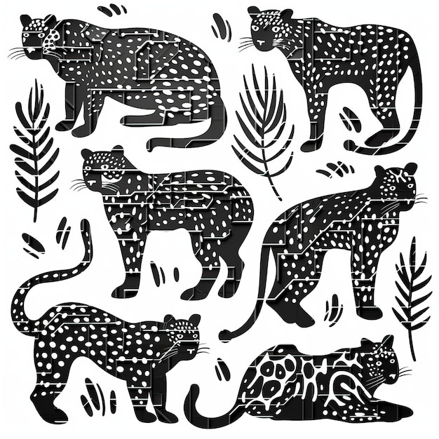 Leopard flat vector linear t set illustration high quality