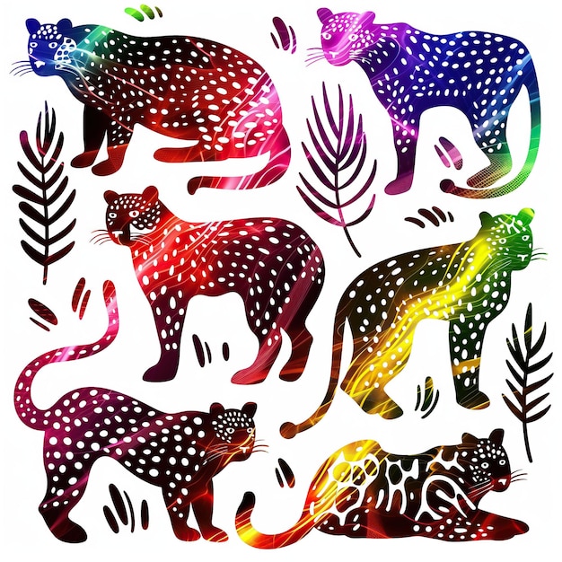 Vector leopard flat vector linear t set illustration high quality