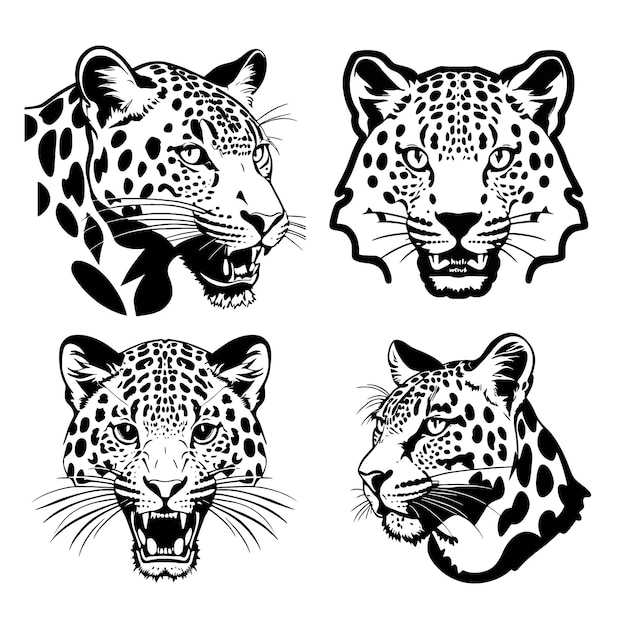 Vector leopard head logo vector stencil set