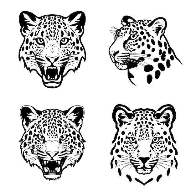 Vector leopard head logo vector stencil set