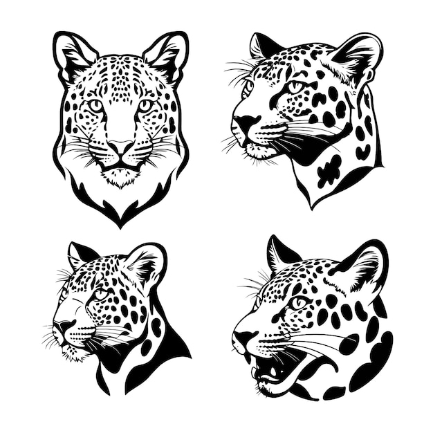 Vector leopard head logo vector stencil set