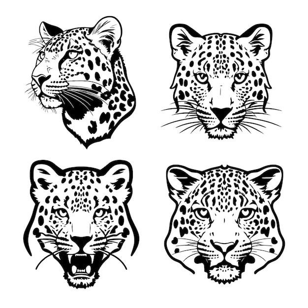 Vector leopard hoofd logo vector stencil set