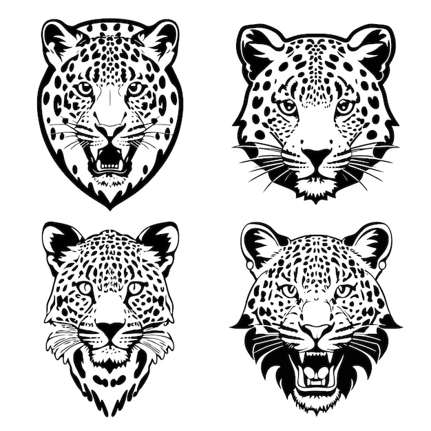 leopard hoofd logo vector stencil set