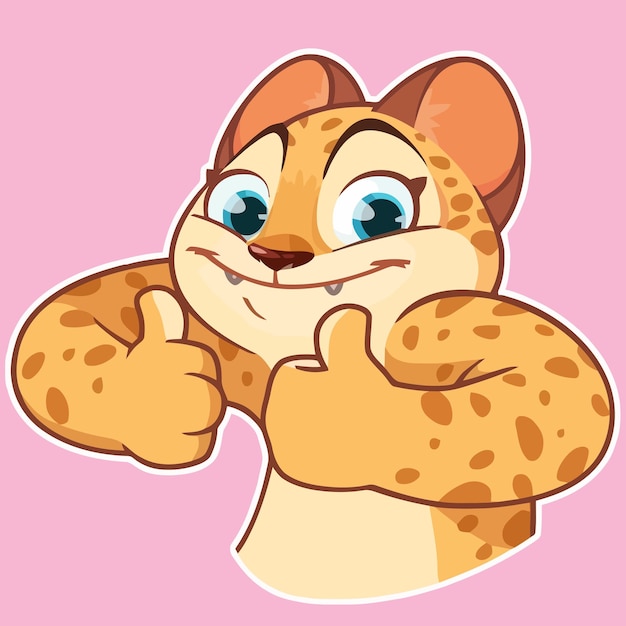 A leopard is giving thumbs up with a cheerful face Simple kawaii clipart illustration animal sticker