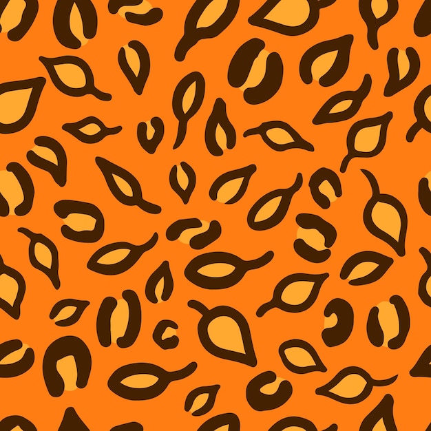 Leopard or jaguar seamless pattern made of fall leaves Trendy animal print with autumn colors Vector background for fabric wrapping paper textile wallpaper etc