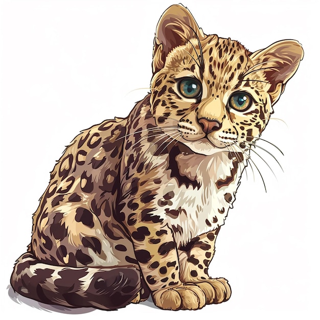 Leopard met blauwe ogen zit op een witte achtergrond Vector illustratie