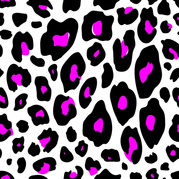 Leopard print seamless pattern Black and pink neon colors Vintage animal print from the 80s90s