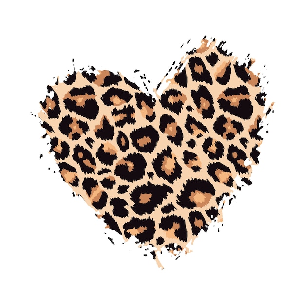 Leopard print textured hand drawn brush stroke heart shape  paint spot animal skin pattern