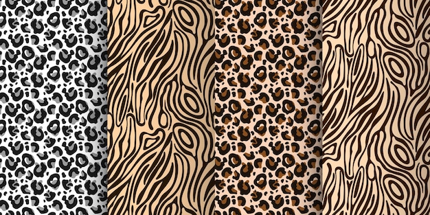 Vector leopard tiger seamless pattern abstract wild animal skin background set of leopard textures