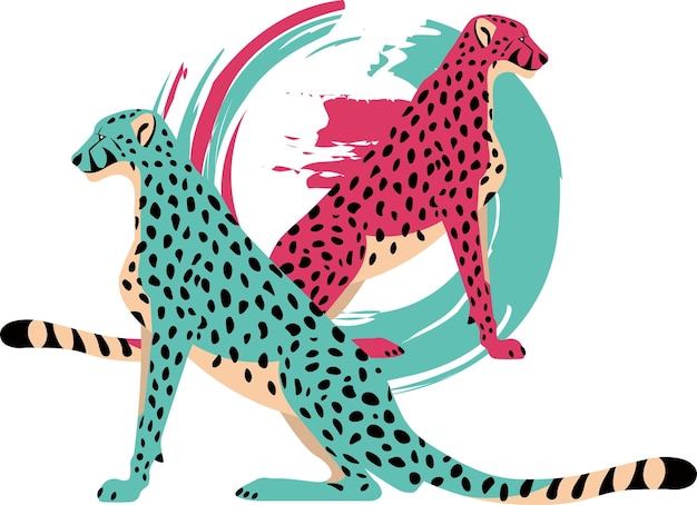 Leopard vector illustration in pink and mint colors