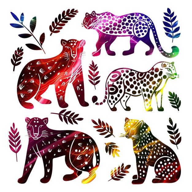 Vector leopard vlakke vector lineaire t set illustratie van hoge kwaliteit