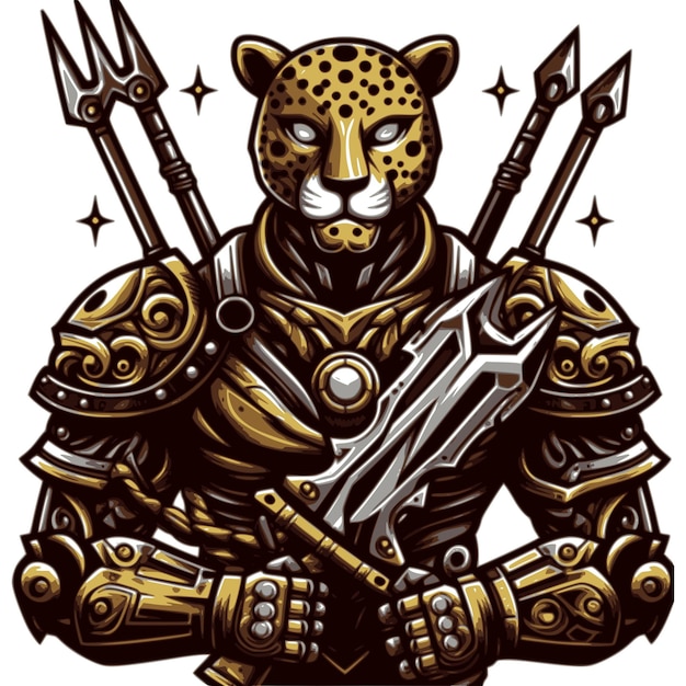 leopard warrior in cartoon style on white background