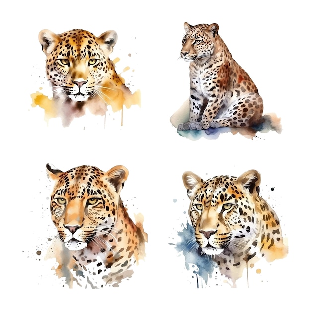 Leopard watercolor paint collection