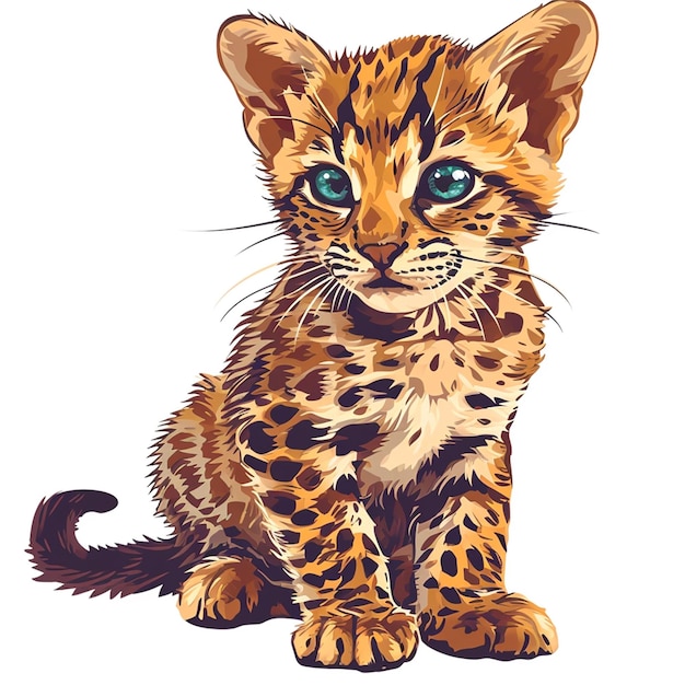 Vector leopard with blue eyes sitting on a white background vector illustration