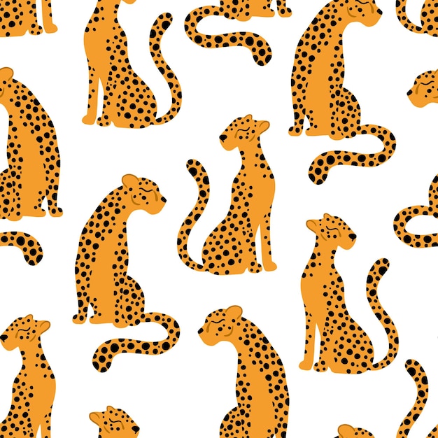 Leopards seamless pattern illustration of tropical animals in simple cartoon