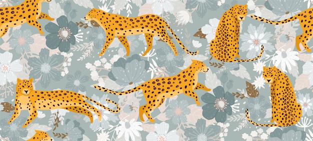 Leopards surrounded by beautiful flowers. 