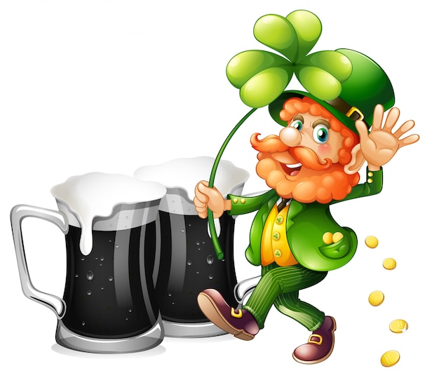 Vector leprechaun and black beer