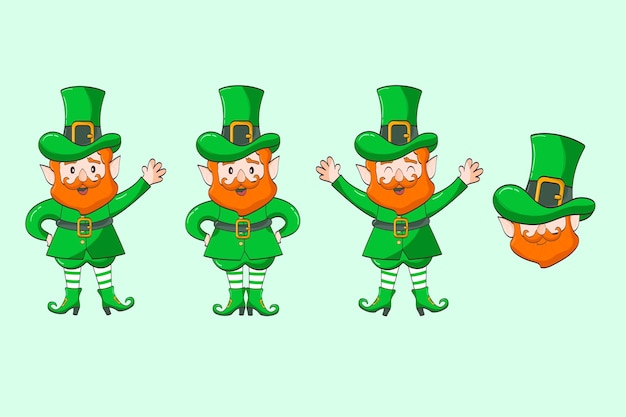 Leprechaun cartoon tekenset Happy St Patrick's Day Illustratie van een kabouter