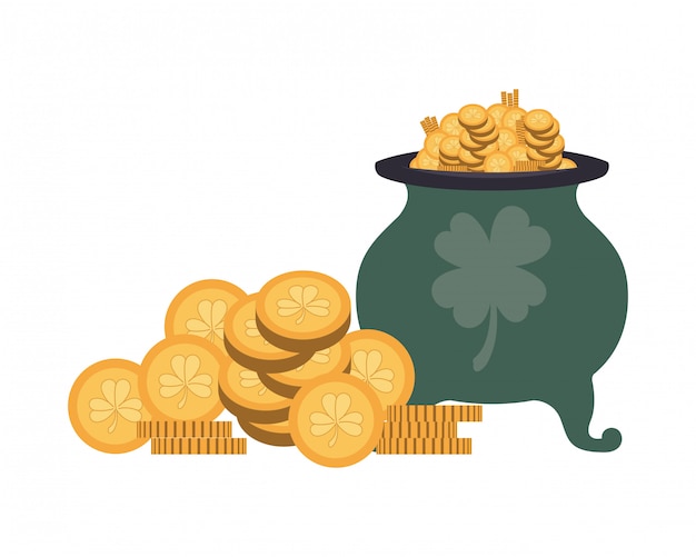 Leprechaun cauldron with coins isolated icon