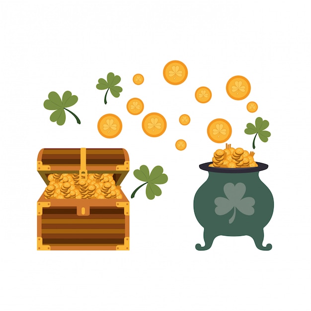 Leprechaun cauldron with coins isolated icon