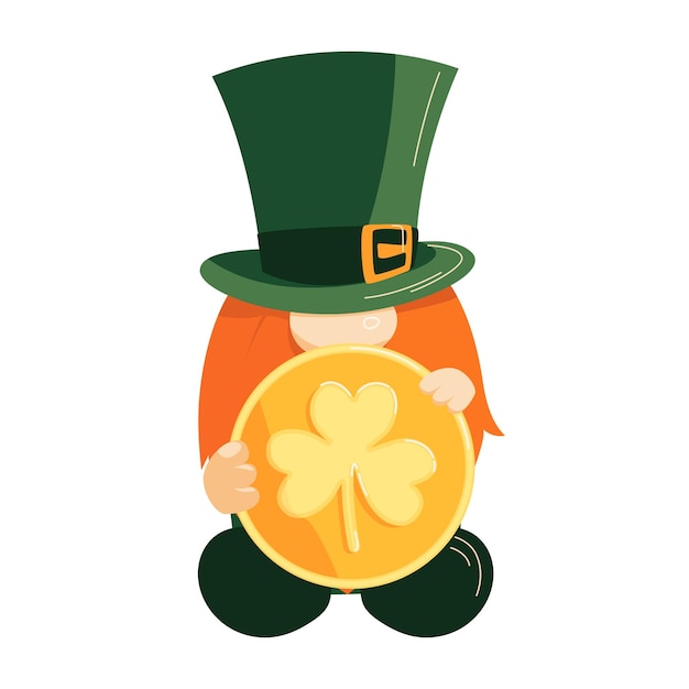 leprechaun gnome holding a coin gold, coins, St. Patrick's Day, character, decor