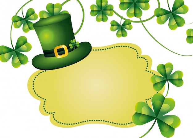 Vector leprechaun hat clover frame