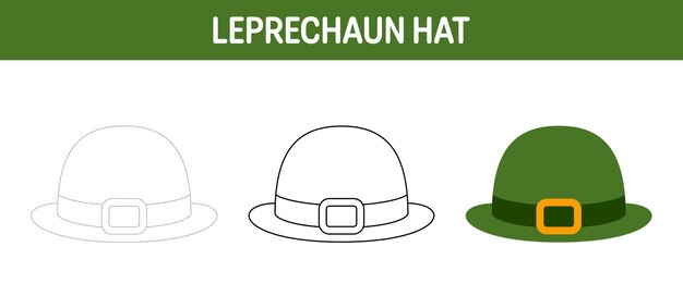 Leprechaun Hat tracing and coloring worksheet for kids