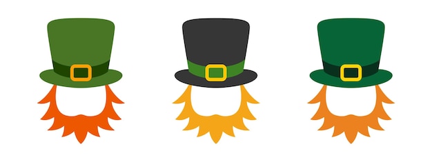 Cappello leprechaun con barba in stile piatto isolato