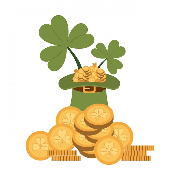 Leprechaun hat with coins isolated icon