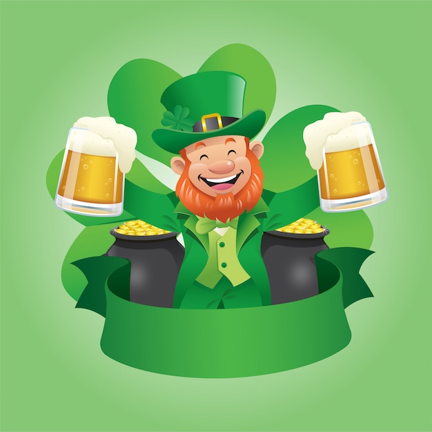 Leprechaun holding two glasses of beer