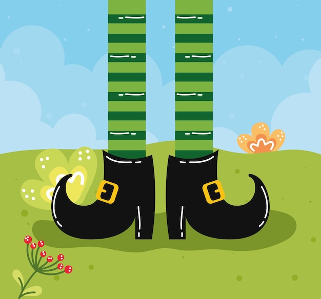 Vector leprechaun legs in landscape scene