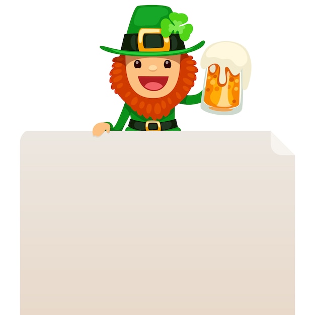 Leprechaun looking at blank poster on top