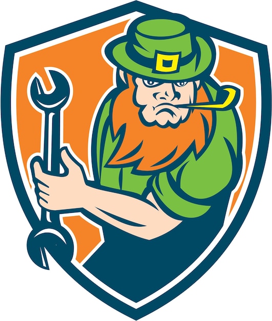 Leprechaun Mechanic Spanner Shield Retro