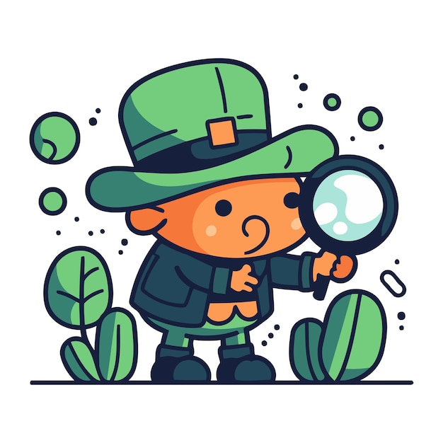 Vector leprechaun met vergrootglas vectorillustratie