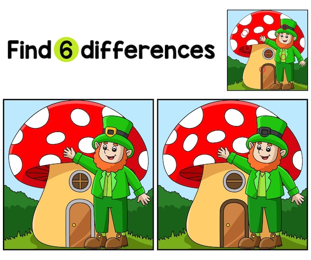 Vector leprechaun mushroom house find the differences